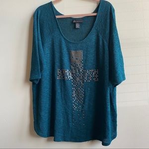 Lane Bryant  22-24 knit 3/4 sleeve blue shirt